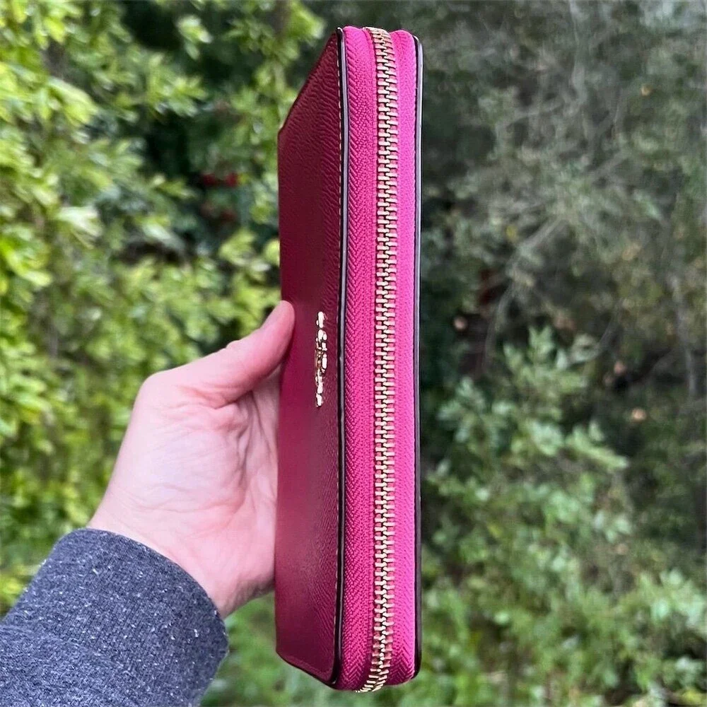 COACH Long Zip-Around Phone Wristlet Wallet Pink Crossgrain Leather w Gold
